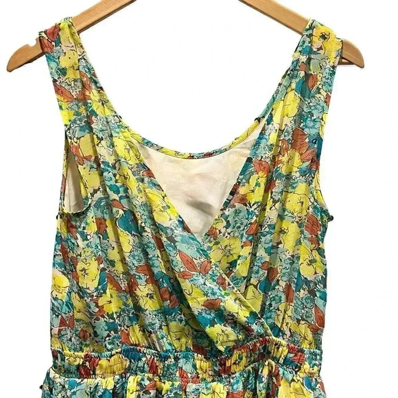 BCBGMAXAZRIA Floral‎ Yellow, Blue, Orange Midi Short Sleeve Dress Medium - Picture 4 of 8